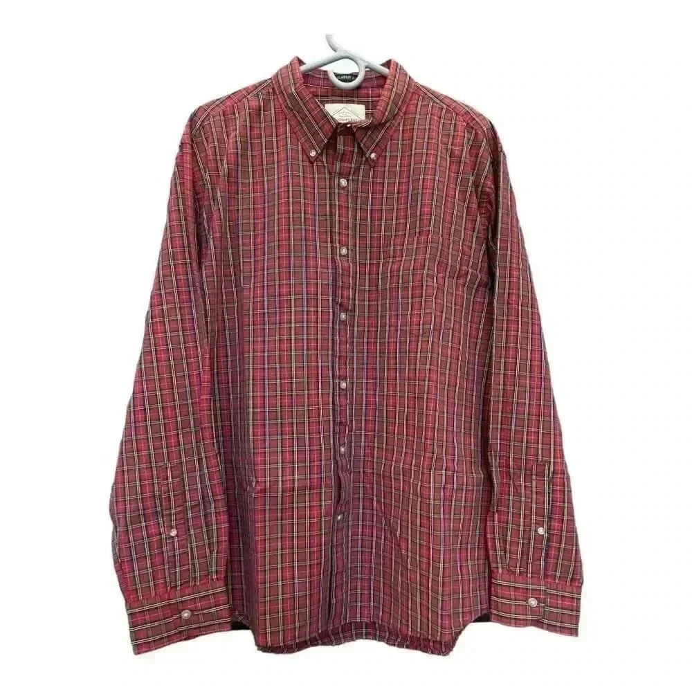 St Johns Bay Shirt Mens Extra-Large Button Down Long Sleeve Classic Fit Red Plai